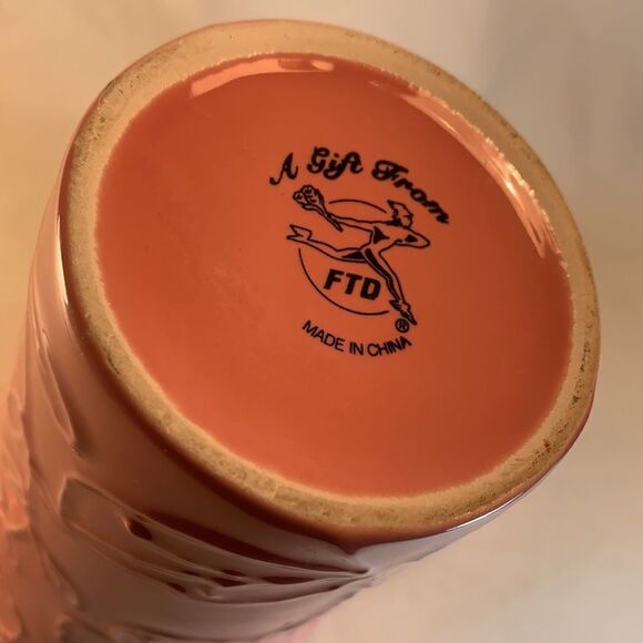 Pink Flower Stamped Embossed Pouring Spout Handle Pitcher A Gift From FTD Used - Picture 5 of 8